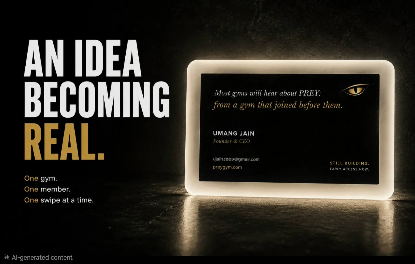 PREY gym concept becoming real in Gwalior — one gym, one member, one swipe at a time