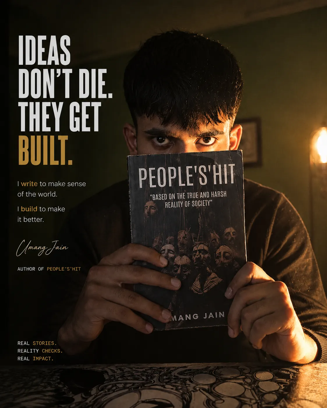Umang Jain holding his book People's'hit, on turning ideas into PREY